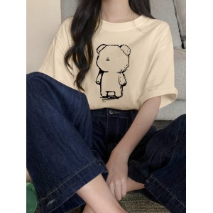 Cute Bear Print Crew Neck T-shirt, Casual Short Sleeve Loose Top For Spring & Summer, Women’s Clothing – PRYCUS MITCHELL INC