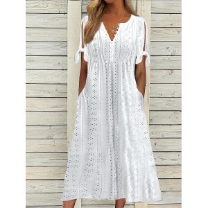 Casual Dress Summer Dress Pleated Dress Plain Lace Ruched V Neck Midi Dress Fashion Elegant Outdoor Daily Short Sleeve Loose Fit White Pink Blue Summer Spring S M L XL XXL – PRYCUS MITCHELL INC