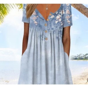 Casual Dress Midi Dress Blue Short Sleeve Print Ruched Spring Summer V Neck Vacation 2023 S M L XL XXL 3XL – PRYCUS MITCHELL INC