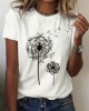 Effortless Chic Dandelion Print T-Shirt: Micro-Elastic & Semi-Sheer for Summer Comfort – Durable & Easy-Care Casual Crew Neck Top – PRYCUS MITCHELL INC