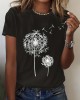 Effortless Chic Dandelion Print T-Shirt: Micro-Elastic & Semi-Sheer for Summer Comfort – Durable & Easy-Care Casual Crew Neck Top – PRYCUS MITCHELL INC