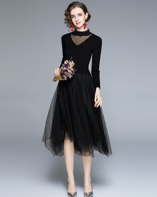 Splice rhinestone sweater long dress for women – PRYCUS MITCHELL INC