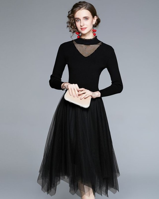 Splice rhinestone sweater long dress for women – PRYCUS MITCHELL INC