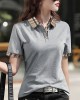 Button Front Contrast Trim Collared T-Shirt, Versatile Short Sleeve T-Shirt For Spring & Summer, Women’s Clothing – PRYCUS MITCHELL INC