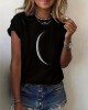 Women’s Moon Motif Tee – Soft Crew Neck, Short Sleeve Comfort – Stylish Springu002FSummer Casual Wear – PRYCUS MITCHELL INC