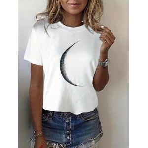 Women’s Moon Motif Tee – Soft Crew Neck, Short Sleeve Comfort – Stylish Springu002FSummer Casual Wear – PRYCUS MITCHELL INC