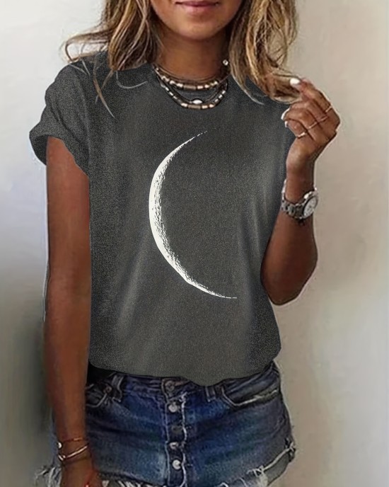 Women’s Moon Motif Tee – Soft Crew Neck, Short Sleeve Comfort – Stylish Springu002FSummer Casual Wear – PRYCUS MITCHELL INC