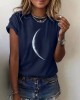 Women’s Moon Motif Tee – Soft Crew Neck, Short Sleeve Comfort – Stylish Springu002FSummer Casual Wear – PRYCUS MITCHELL INC