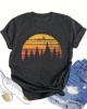 Forest & Sunset Print T-shirt, Casual Short Sleeve Crew Neck Top, Women’s Clothing – PRYCUS MITCHELL INC