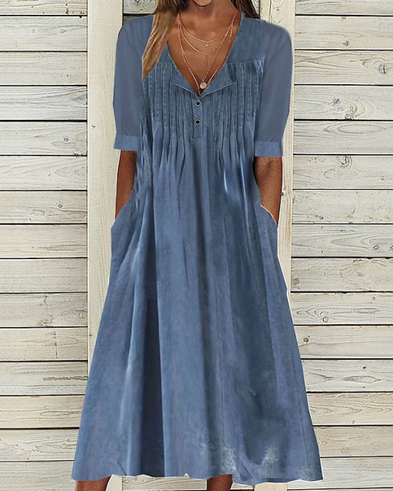 Casual Dress Cotton Linen Dress Midi Dress Cotton Blend Fashion Basic Outdoor Daily Vacation Split Neck Button Pocket Short Sleeve Summer Spring 2023 Regular Fit Blue Plain S M L XL 2XL – PRYCUS MITCHELL INC