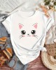 Cat Print Casual T-Shirt, Round Neck Short Sleeves Versatile Sports Tee, Women’s Comfy Tops – PRYCUS MITCHELL INC