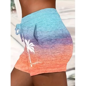 Breezy Tropical Elegance: Versatile Coconut Tree Print Casual Shorts for Women with Elastic Drawstring Waist, Durable & Easy-Care – PRYCUS MITCHELL INC