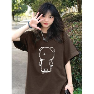 Bear Print T-shirt, Casual Short Sleeve Crew Neck Top For Spring & Summer, Women’s Clothing – PRYCUS MITCHELL INC