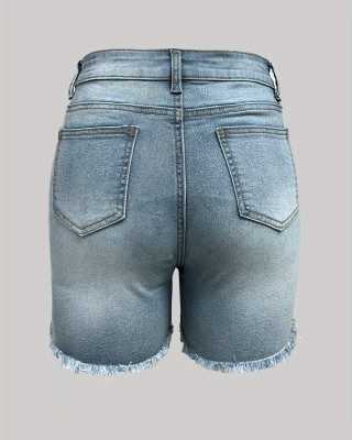 Ripped Raw Hem Denim Shorts, Distressed Washed Blue Denim Shorts, Women’s Denim Jeans & Clothing – PRYCUS MITCHELL INC